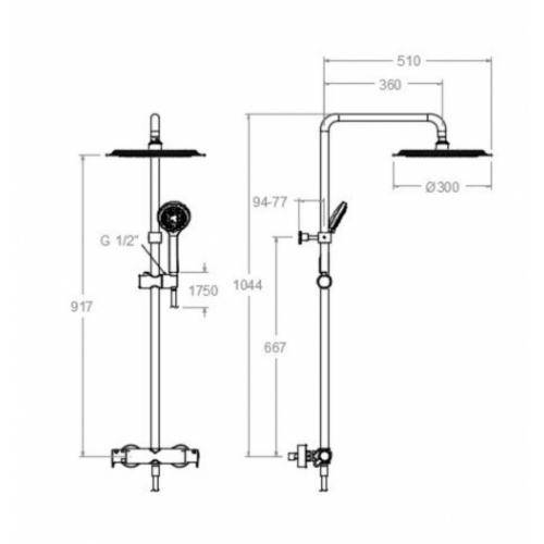 Colonne de douche BLAUTHERM Noir Mat - 944801RP300NM* Dessin technique