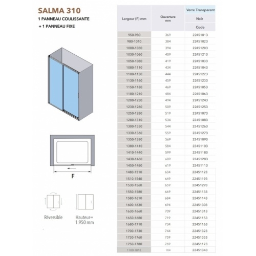 Paroi de douche coulissante SALMA 310 Noir - 100 cm SALMA 310 Schéma Paroi de douche coulissante SALMA 310 Noir - 100 cm SALMA 310 Schéma