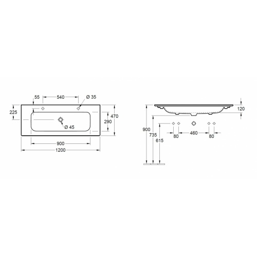 Meuble LE FRENCH Noir mat/Chêne Clair avec Miroir antibuée - 120cm Plan V&B 120cm Schéma