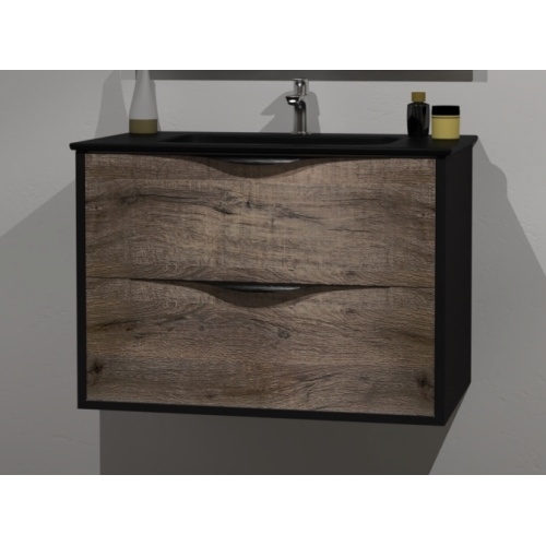 Meuble LE FRENCH Noir mat/Pitaya avec Miroir antibuée - 80cm 80-noir-pitaya