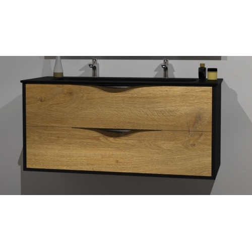 Meuble LE FRENCH Noir mat/Chêne Clair avec Miroir antibuée - 120cm 120-noir-chene clair