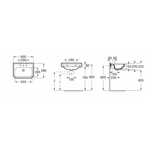 Vasque de lavabo rétro CARMEN 65cm Blanc brillant - 3 trous 3270A1xx0-3T
