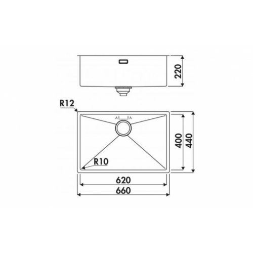 Cuve sous-plan MONACA en inox L66cm Cuivre MONACA EV6200_Schéma Cuve sous-plan MONACA en inox L66cm Cuivre MONACA EV6200_Schéma