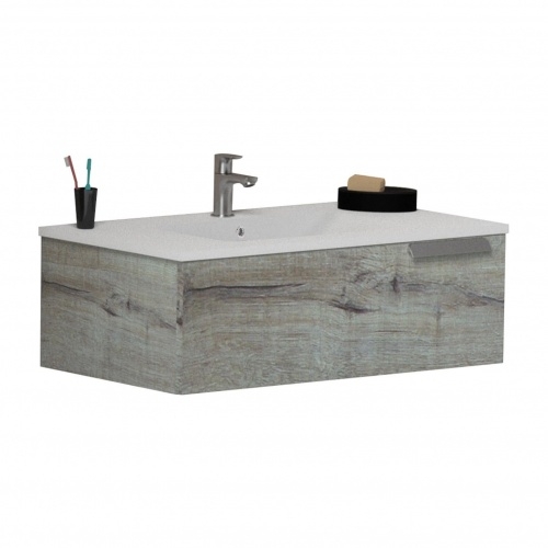 Ensemble meuble de salle de bains décalé INFINI 80cm Edelweiss avec miroir KATHY INFINI 1T 80_Edelweiss Ensemble meuble de salle de bains décalé INFINI 80cm Edelweiss avec miroir KATHY INFINI 1T 80_Edelweiss