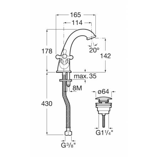 Mélangeur pour lavabo CARMEN Chromé** 5A3A4BC00 Schéma