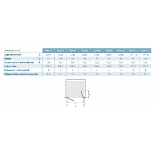 Paroi 2 portes pivotantes SMART DESIGN Chromé - Transparent - 100 cm Smart Design 2P Schéma