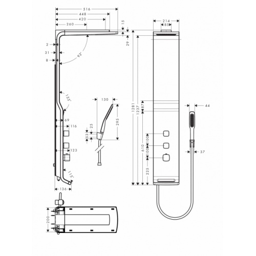 Colonne de douche Duschpaneel Raindance LIFT Chromé mat Raindance Lift Schéma Colonne de douche Duschpaneel Raindance LIFT Chromé mat Raindance Lift Schéma