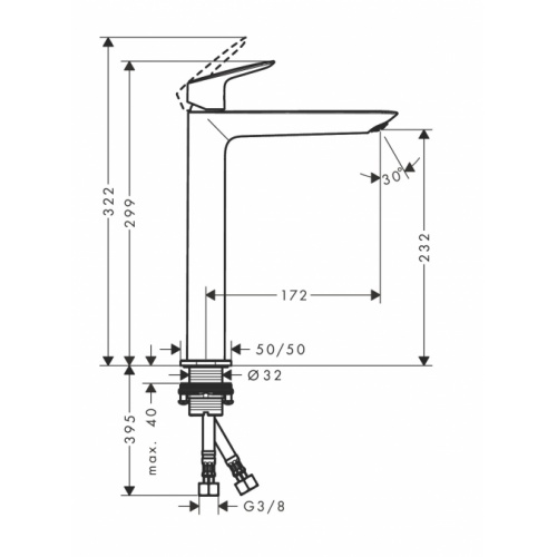 Mitigeur de lavabo LOGIS 240 surélevé Chromé 71258000 Schéma