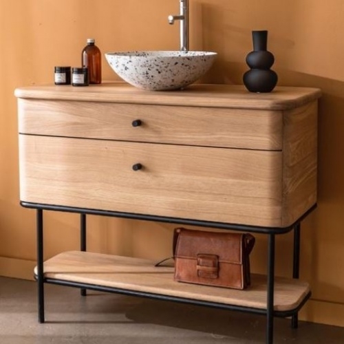 Meuble simple vasque CURVE en Chêne Huilé Naturel - 80cm CURVE Bois Meuble simple vasque CURVE en Chêne Huilé Naturel - 80cm CURVE Bois