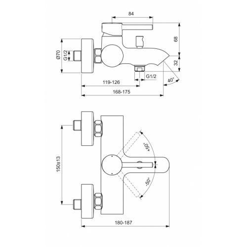 Mitigeur bain-douche CERALINE Noir BC199_Schéma Mitigeur bain-douche CERALINE Noir BC199_Schéma