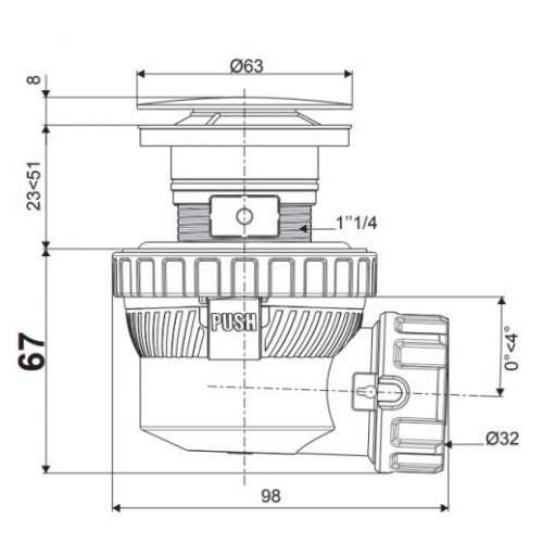 Bonde de lavabo compact avec siphon gain de place D32 Quick-Clac