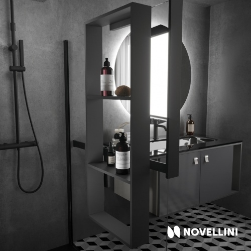 Porte-objets FRAME pour paroi de douche - Noir Mat 3 étagères + crochet Porte-objets FRAME pour paroi de douche - Noir Mat 3 étagères + crochet