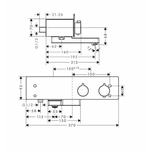 Mitigeur thermostatique bain/douche ShowerTablet 350 Chromé 13107000 Schéma