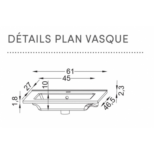 Meuble simple vasque NOLITA Béton 60 cm - Sans miroir Détail Plan Vasque SANICA