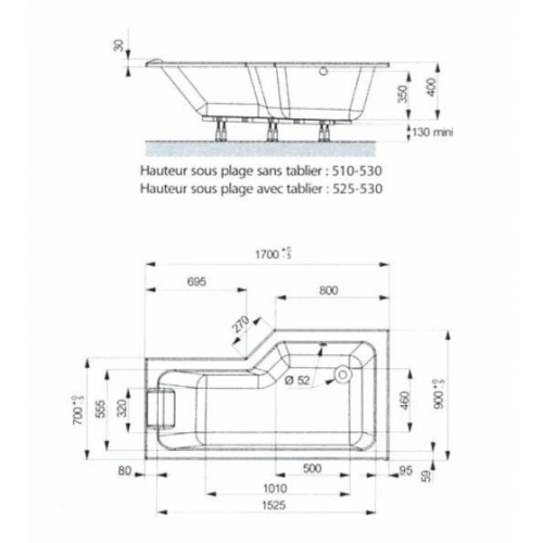 Baignoire asymétrique ARCADA 170x90 cm - Gauche Arcada Gauche Baignoire asymétrique ARCADA 170x90 cm - Gauche Arcada Gauche