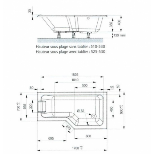 Baignoire asymétrique ARCADA 170x90cm - Droite - avec Tablier Blanc Arcada droite Baignoire asymétrique ARCADA 170x90cm - Droite - avec Tablier Blanc Arcada droite