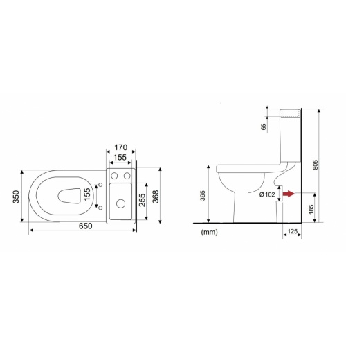 Pack WC à économie d'eau avec lave-mains intégré 821234 Schéma