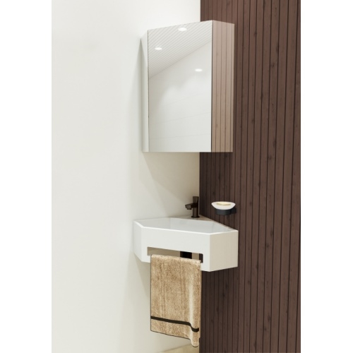Lave-mains d'angle ANGO avec porte serviette intégré armoire-de-toilette-miroir-corsa-ambiance