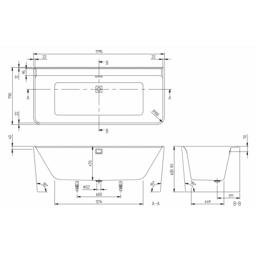 Baignoire monobloc murale COLLARO 180x80cm** COLLARO Schéma Baignoire monobloc murale COLLARO 180x80cm** COLLARO Schéma