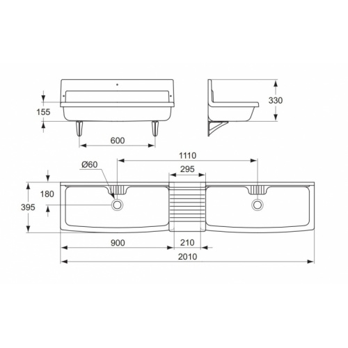Lavabo collectivité avec dosseret THOIRY - Contour 21 P3120 Schéma Lavabo collectivité avec dosseret THOIRY - Contour 21 P3120 Schéma