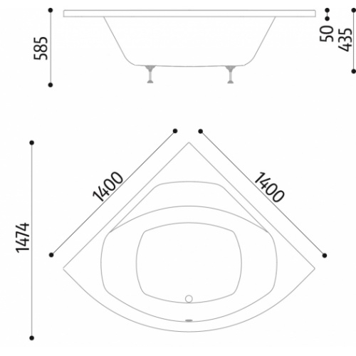 Baignoire d'angle 140x140 POP sans tablier Pop_140x140_Sur pieds Baignoire d'angle 140x140 POP sans tablier Pop_140x140_Sur pieds
