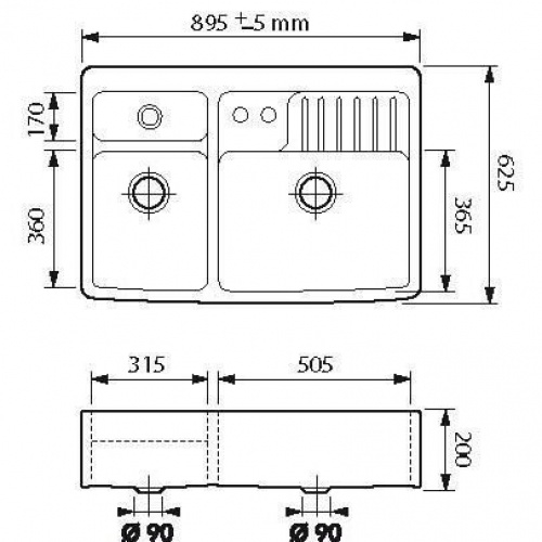 Évier à poser en céramique SOPRANO Blanc EV5027 Schéma Évier à poser en céramique SOPRANO Blanc EV5027 Schéma