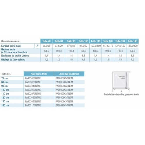 Paroi fixe Smart Design SOLO NORDIC 70 cm - Barre de renfort droite Smart SOLO Nordic