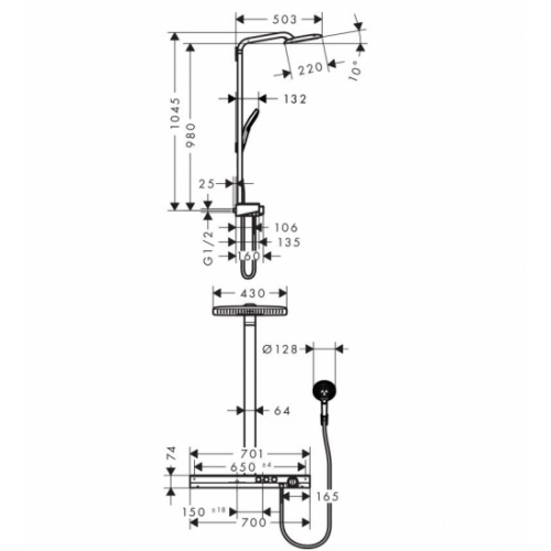 Colonne de douche Rainmaker Select 420 2 jets Blanc/Chromé 27168400 schéma