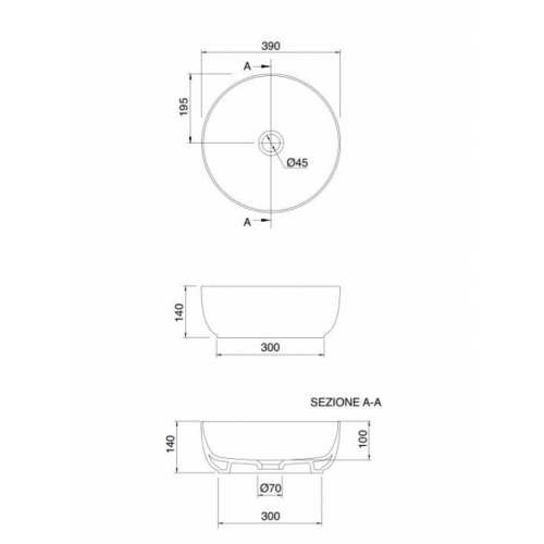 Vasque à poser ronde GLAM Ø39 1807 Schéma Vasque à poser ronde GLAM Ø39 1807 Schéma