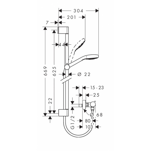 Combi douche Croma Select E Vario avec barre 65cm / Ecostat 27081400 Schéma Combi douche Croma Select E Vario avec barre 65cm / Ecostat 27081400 Schéma
