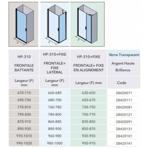 Porte battante en niche HADA Plus - Transparent - Argent HB - 77cm HADA + Schéma Porte battante en niche HADA Plus - Transparent - Argent HB - 77cm HADA + Schéma