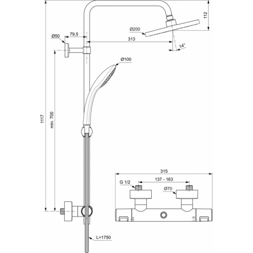 Colonne de douche thermostatique Ceratherm T25 noir mat CerathermT25_A7545 Colonne de douche thermostatique Ceratherm T25 noir mat CerathermT25_A7545