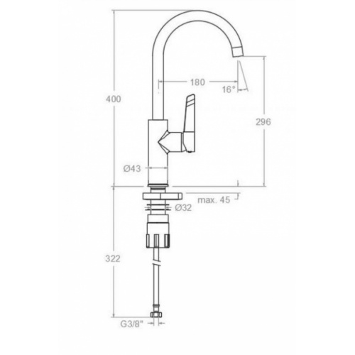 Mitigeur d'évier col de cygne avec bec orientable Chromé - 380602MC 38E304233 Schéma Mitigeur d'évier col de cygne avec bec orientable Chromé - 380602MC 38E304233 Schéma