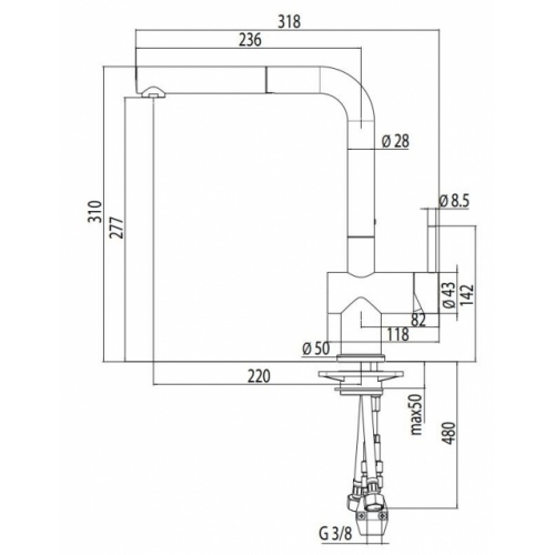 Mitigeur de cuisine avec douchette LIVE Chromé LV00117CR Schéma Mitigeur de cuisine avec douchette LIVE Chromé LV00117CR Schéma
