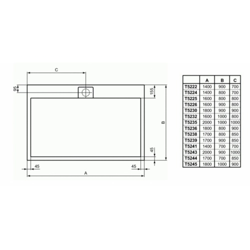 Receveur ULTRAFLAT S I.LIFE Blanc pur 100x100 cm I LIfe Bonde longueur Schéma Receveur ULTRAFLAT S I.LIFE Blanc pur 100x100 cm I LIfe Bonde longueur Schéma