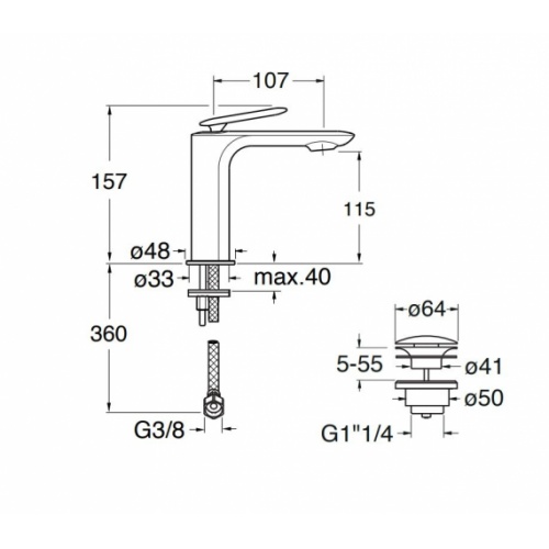 Mitigeur de lavabo FOIL avec vidage up&down Or Rose brossé FL2205 Schéma1 Mitigeur de lavabo FOIL avec vidage up&down Or Rose brossé FL2205 Schéma1