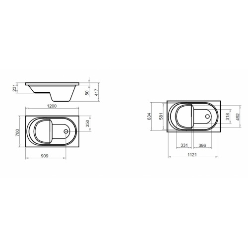 Baignoire Sabot ASTOR-S 120x70 cm ASTOR 120x70 Schéma Baignoire Sabot ASTOR-S 120x70 cm ASTOR 120x70 Schéma