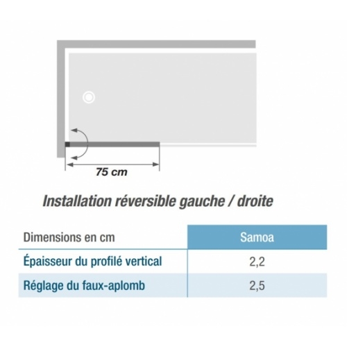 Pare-bains 1 volet pivotant SAMOA 75cm - Chromé SAMOA Schéma Pare-bains 1 volet pivotant SAMOA 75cm - Chromé SAMOA Schéma