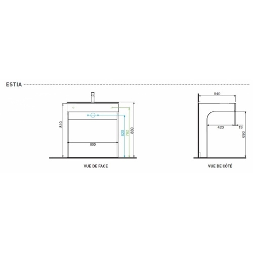 Meuble sous-vasque fixe PMR ESTIA Blanc ESTIA Schéma Meuble sous-vasque fixe PMR ESTIA Blanc ESTIA Schéma