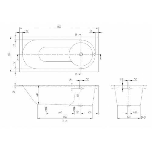 Baignoire rectangulaire LIBRA 180x80 Blanc LIBRA 180 Schéma Baignoire rectangulaire LIBRA 180x80 Blanc LIBRA 180 Schéma