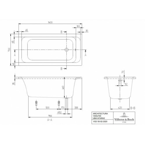 Baignoire à encastrer ARCHITECTURA 140x70cm SANS Tablier Architectura 140 Baignoire à encastrer ARCHITECTURA 140x70cm SANS Tablier Architectura 140