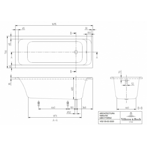 Baignoire à encastrer ARCHITECTURA 170x70cm SANS Tablier Architectura_170 Baignoire à encastrer ARCHITECTURA 170x70cm SANS Tablier Architectura_170