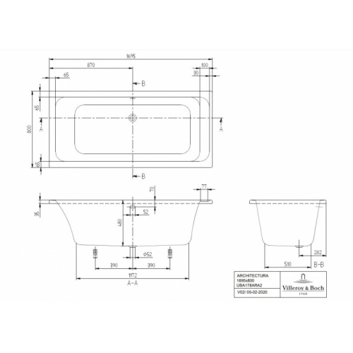 Baignoire à encastrer ARCHITECTURA 170x80cm SANS Tablier Architectura_170x80_Sc Baignoire à encastrer ARCHITECTURA 170x80cm SANS Tablier Architectura_170x80_Sc