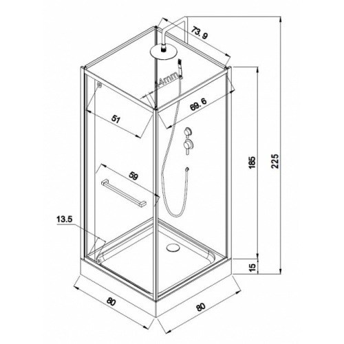 Cabine carrée PRADO 2.0 80x80 cm PRADO 80 Schéma