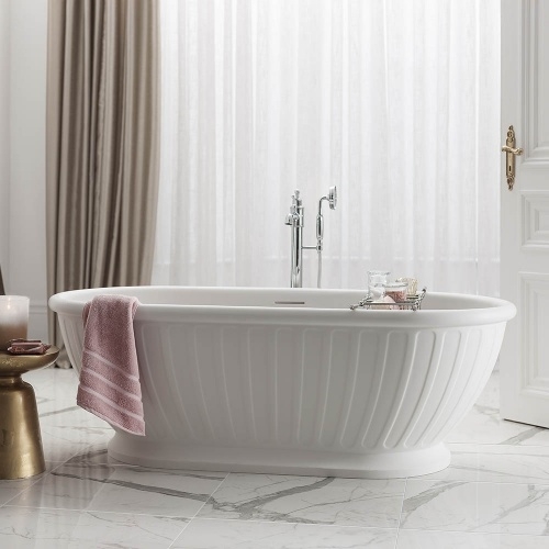 Baignoire îlot ALBANY rétro en pierre naturelle 170x80cm Baignoire îlot ALBANY rétro en pierre naturelle 170x80cm