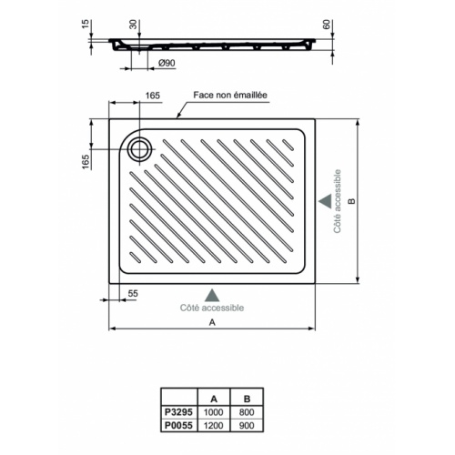 Receveur ULYSSE+ à encastrer en céramique - 120x90cm Schéma P3295;P0055 Receveur ULYSSE+ à encastrer en céramique - 120x90cm Schéma P3295;P0055