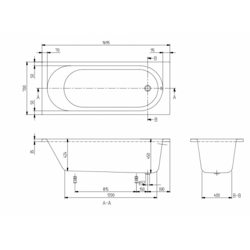 Baignoire rectangulaire O.NOVO Solo 170x70cm SANS Tablier* UBA177CAS2V Baignoire rectangulaire O.NOVO Solo 170x70cm SANS Tablier* UBA177CAS2V