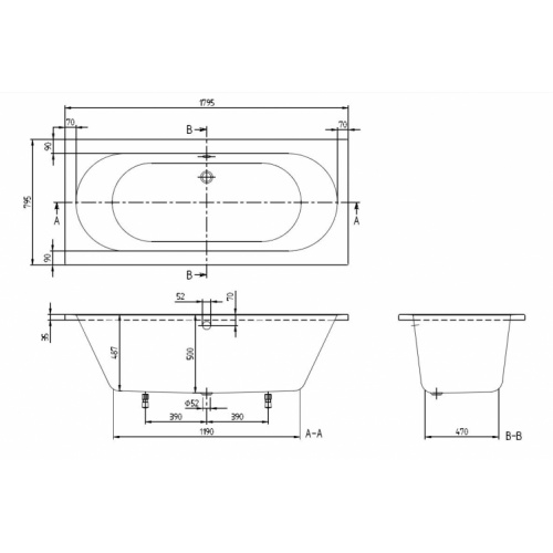 Baignoire rectangulaire O.NOVO Duo 180x80cm SANS Tablier* UBA180CAS2V-01 Baignoire rectangulaire O.NOVO Duo 180x80cm SANS Tablier* UBA180CAS2V-01