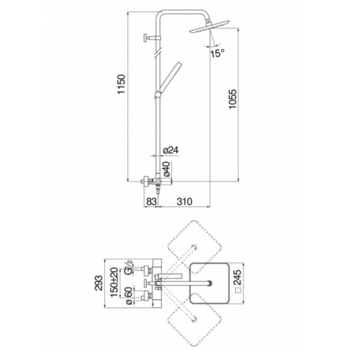 Colonne de douche SEVEN Noir SEVEN SE124030 Schéma Colonne de douche SEVEN Noir SEVEN SE124030 Schéma