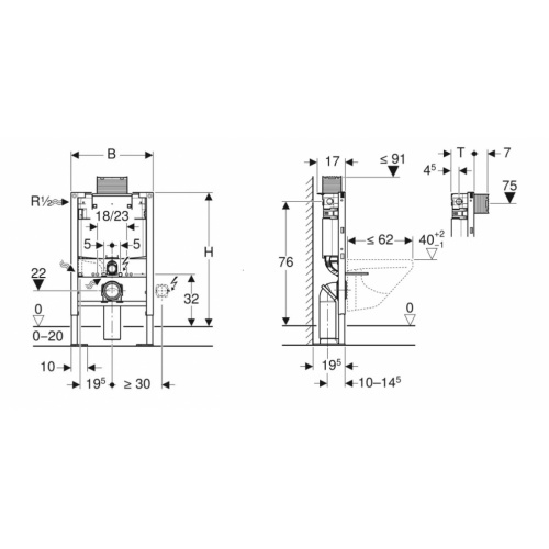 Bâti-support autoportant Geberit Duofix faible hauteur 82 cm - 111.009.00.1 111 009 00 1 schéma
